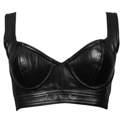 Rare Azzedine Alaia Black Leather Bra Top w Double Buckle Back  1990s