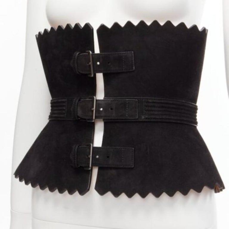 rare AZZEDINE ALAIA black suede leather wide scallop corset  display picture 2