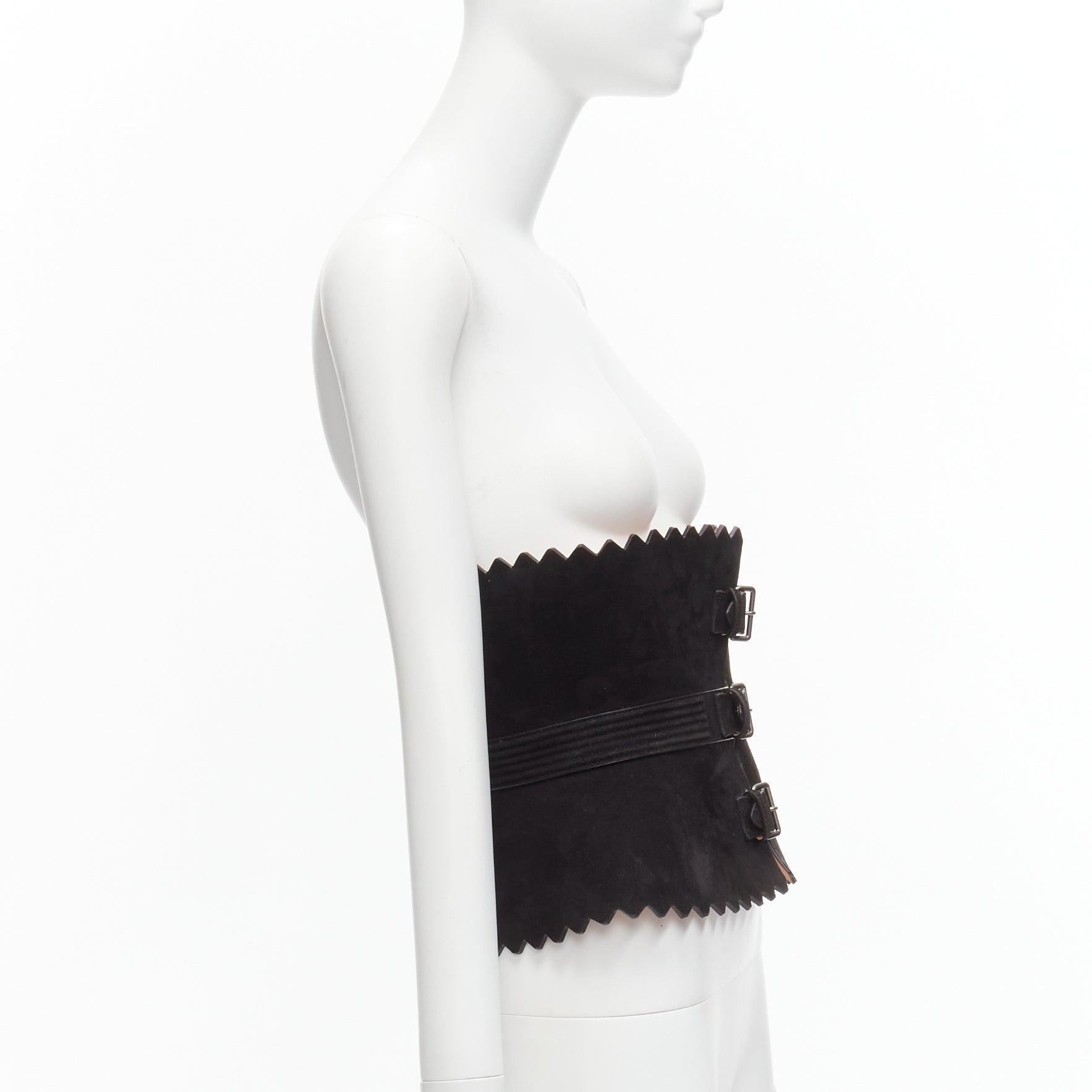Women's rare AZZEDINE ALAIA black suede leather wide scallop corset statement belt 70cm For Sale