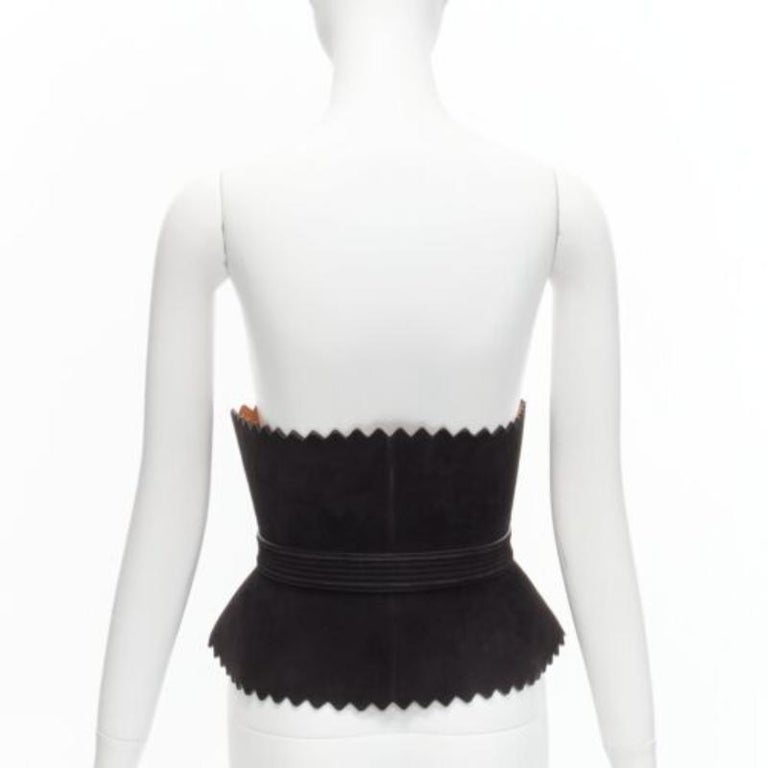 rare AZZEDINE ALAIA black suede leather wide scallop corset  display picture 3
