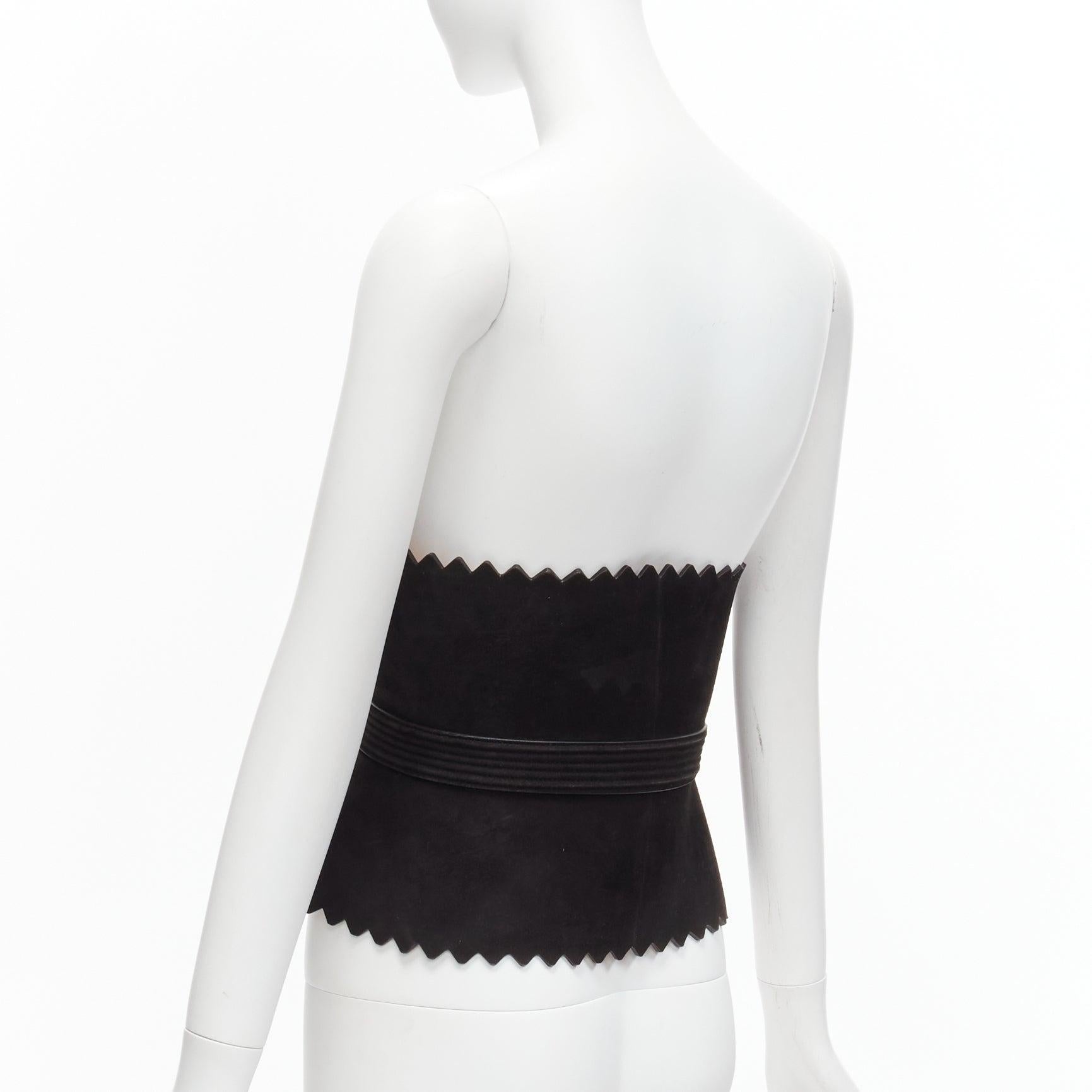 rare AZZEDINE ALAIA black suede leather wide scallop corset statement belt 70cm For Sale 2