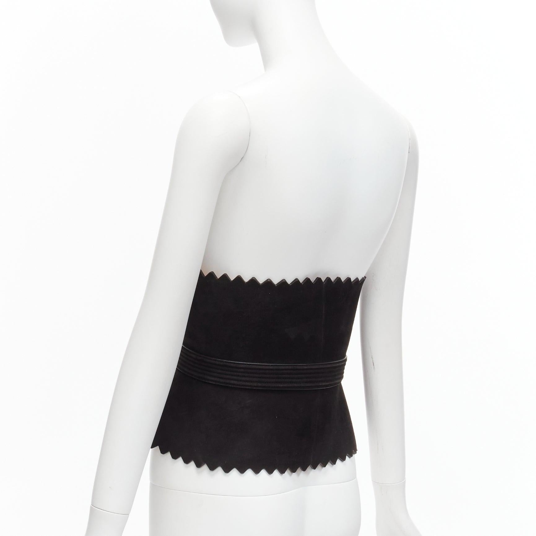 rare AZZEDINE ALAIA black suede leather wide scallop corset statement belt 70cm 2