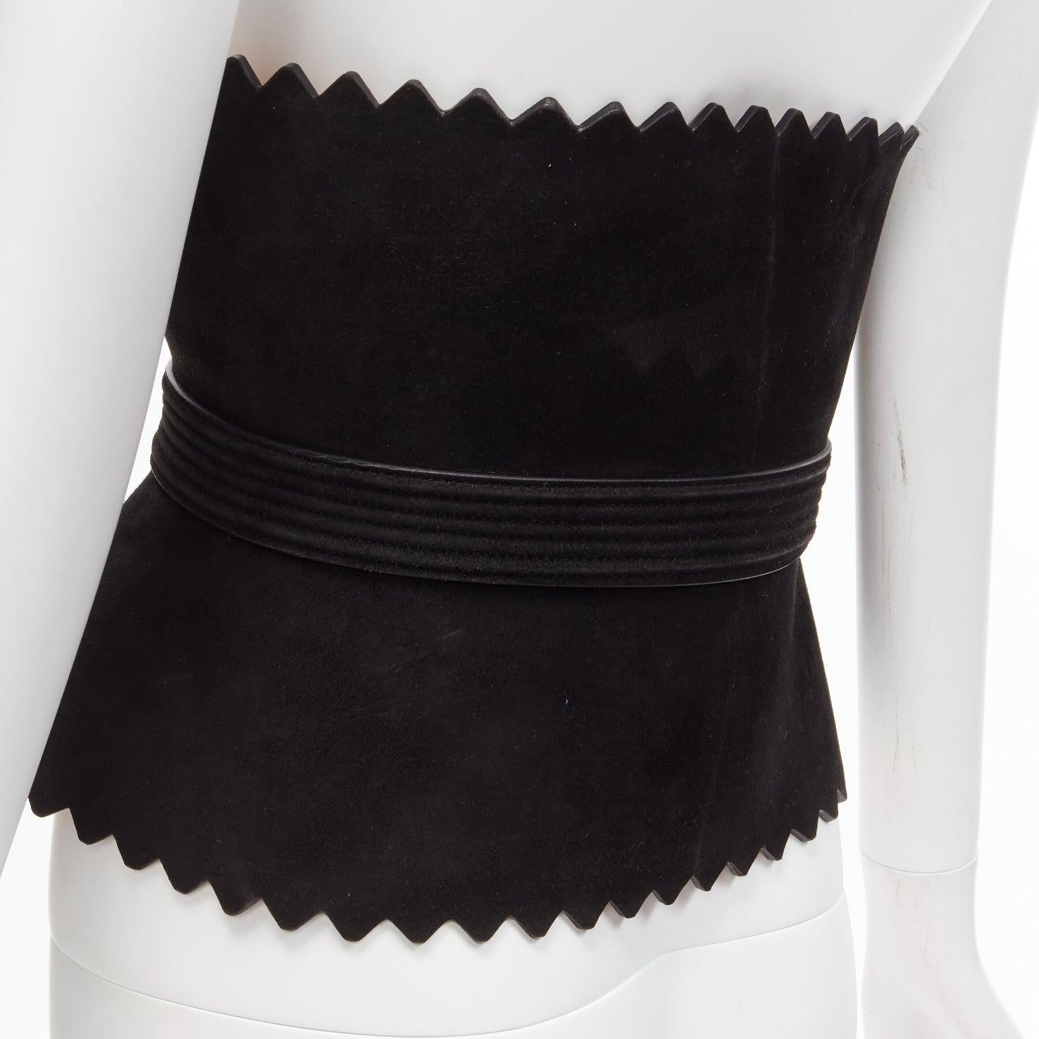 rare AZZEDINE ALAIA black suede leather wide scallop corset statement belt 70cm 3