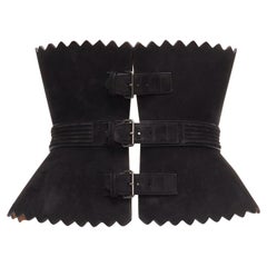 rare AZZEDINE ALAIA black suede leather wide scallop corset statement belt 70cm