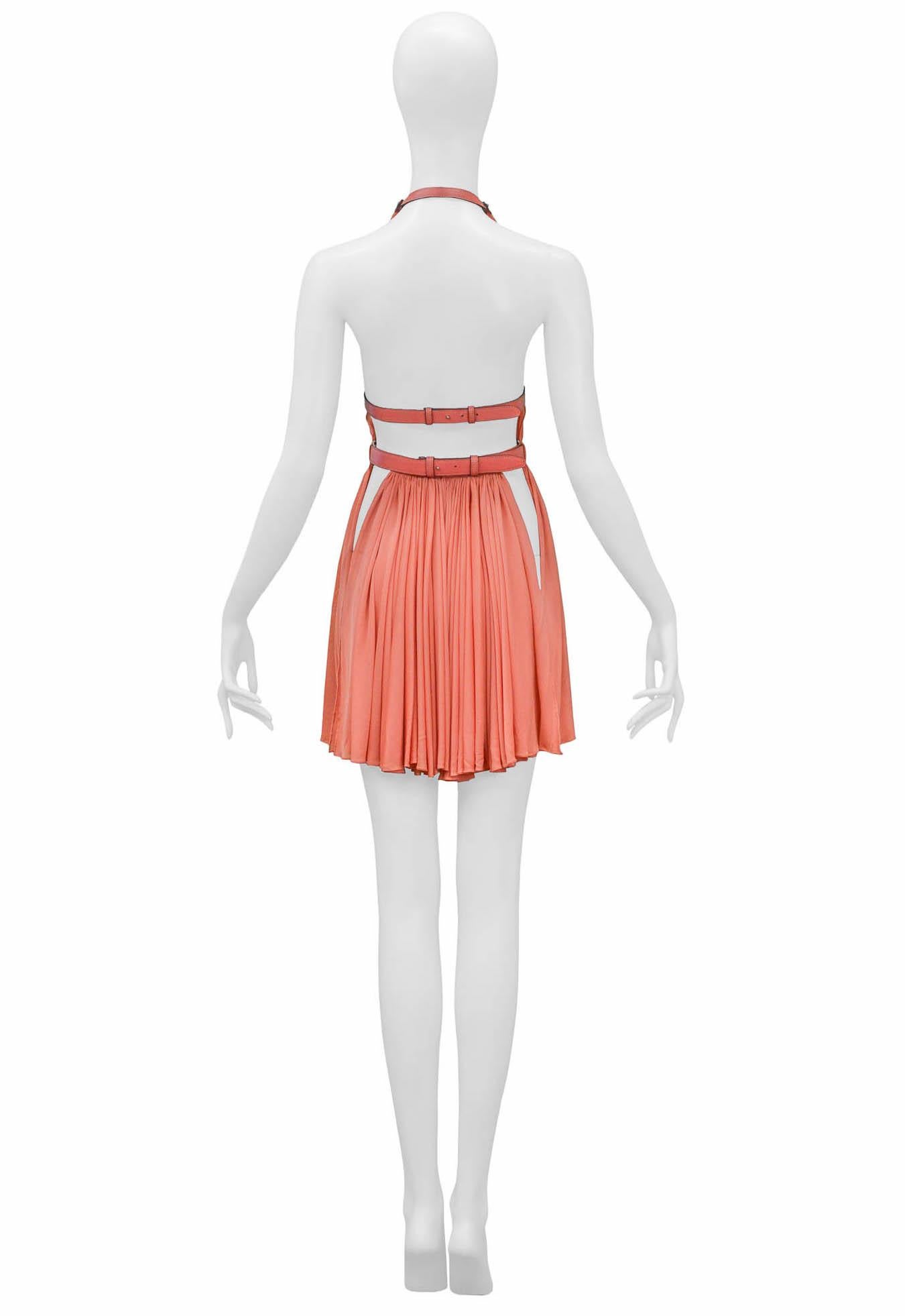 Rare Azzedine Alaia Coral Halter Bondage Dress With Leather Straps 1991 4