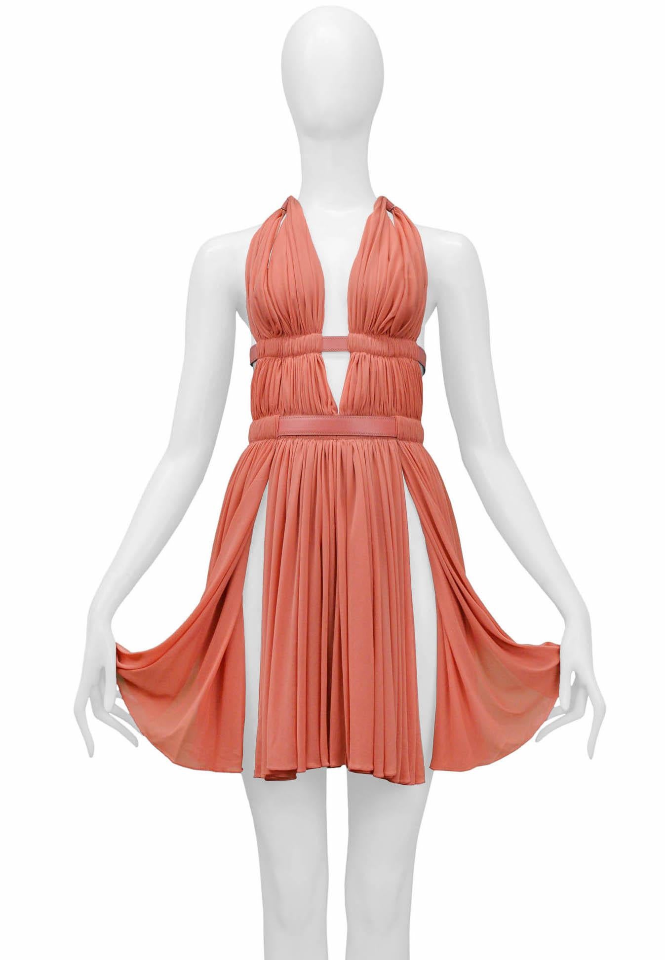 Orange Rare Azzedine Alaia Coral Halter Bondage Dress With Leather Straps 1991