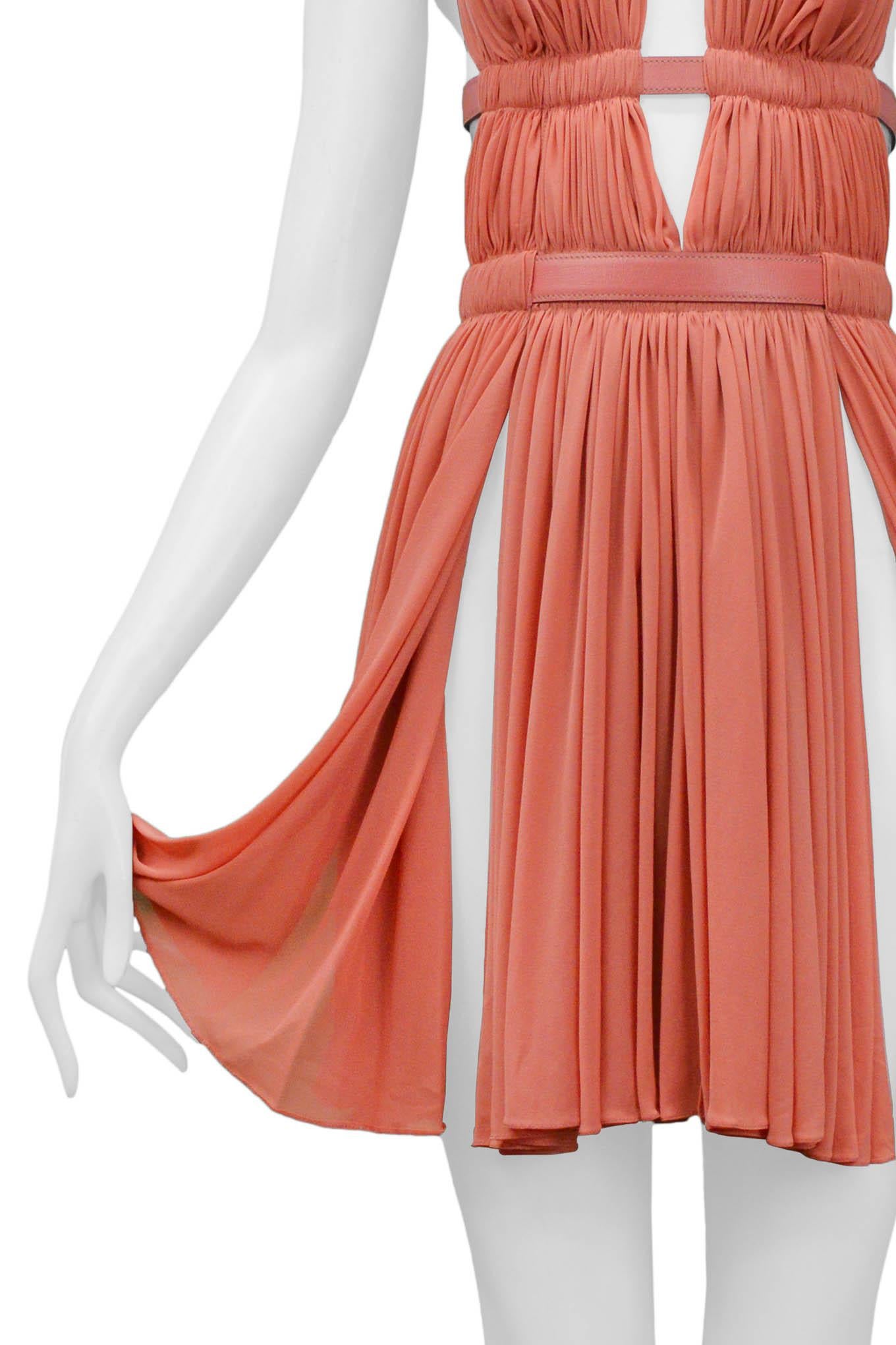Rare Azzedine Alaia Coral Halter Bondage Dress With Leather Straps 1991 In Excellent Condition In Los Angeles, CA