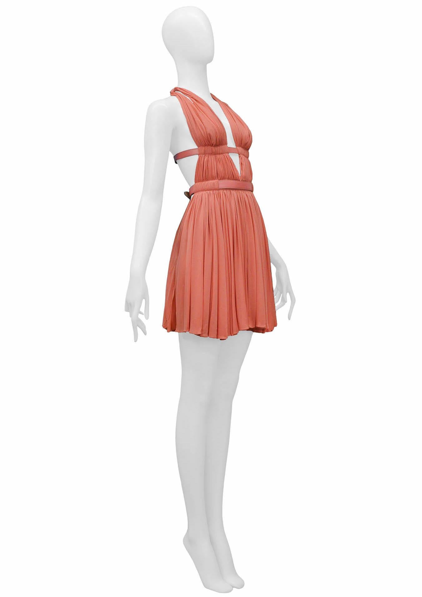 Rare Azzedine Alaia Coral Halter Bondage Dress With Leather Straps 1991 For Sale 1