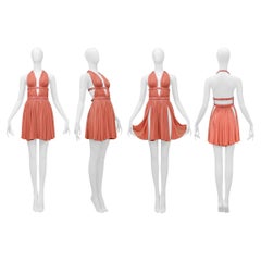 Raro abito Azzedine Alaia in corallo con spalline in pelle 1991