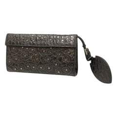 rare Azzedine Alaïa Crocodile Black Studded Leather Pochette Clutch Bag Auth