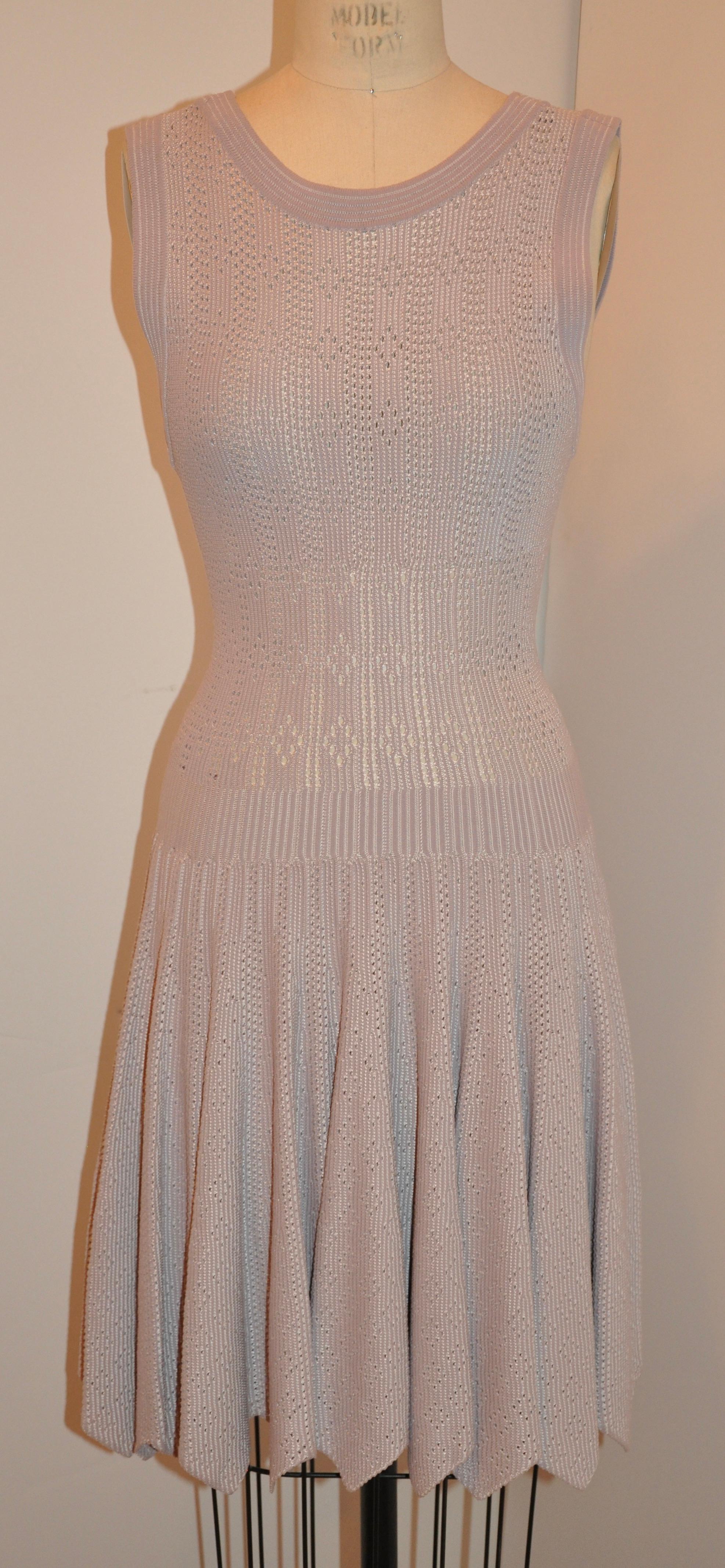Rare Azzedine Alaia Signature Fawn-Hue Form-Fitting Eyelet Accented Swing Dress For Sale 8