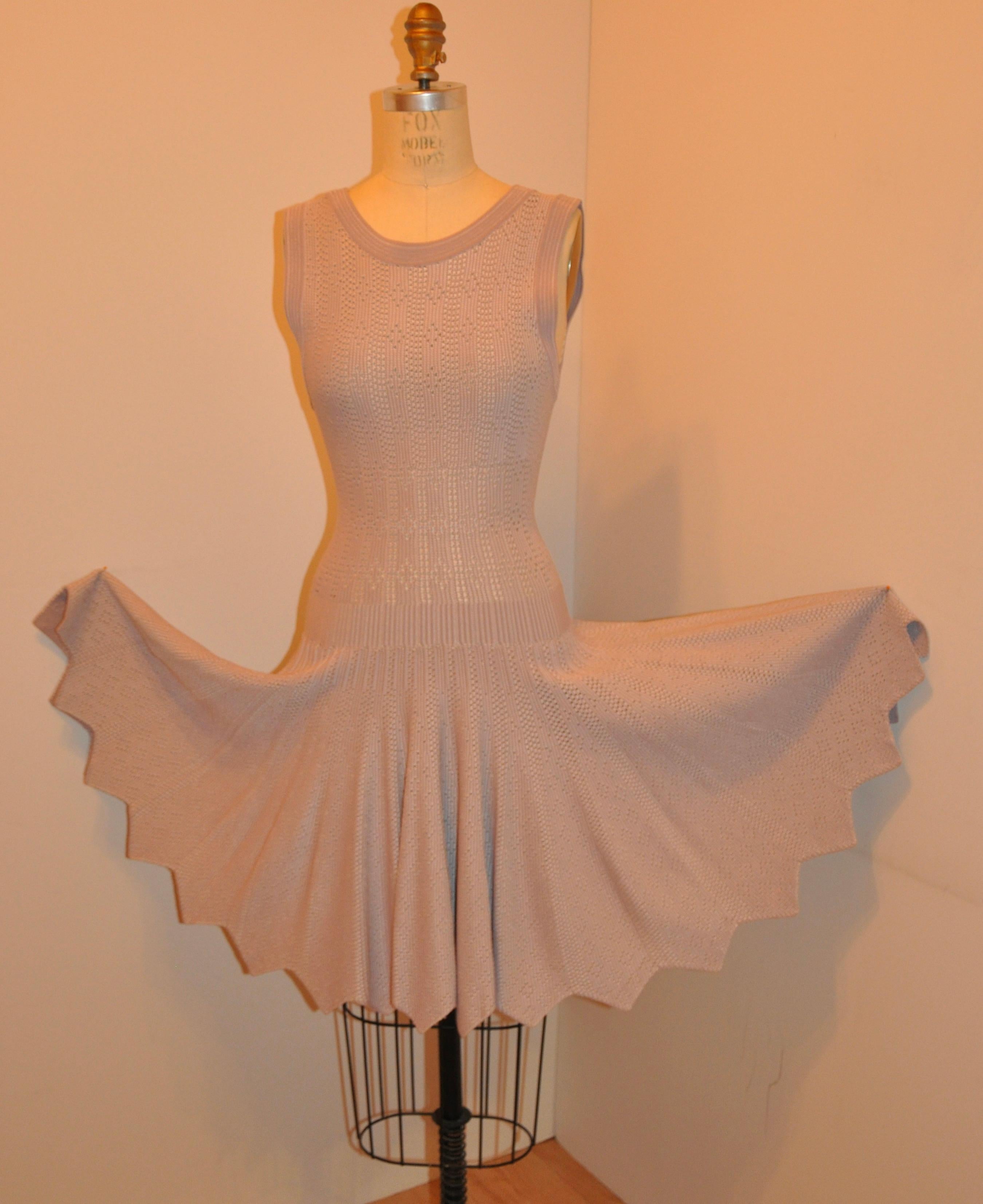 Rare Azzedine Alaia Signature Fawn-Hue Form-Fitting Eyelet Accented Swing Dress For Sale 13