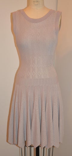 Rare Azzedine Alaia Signature Fawn-Hue Form-Fitting Eyelet Accented Swing Dress