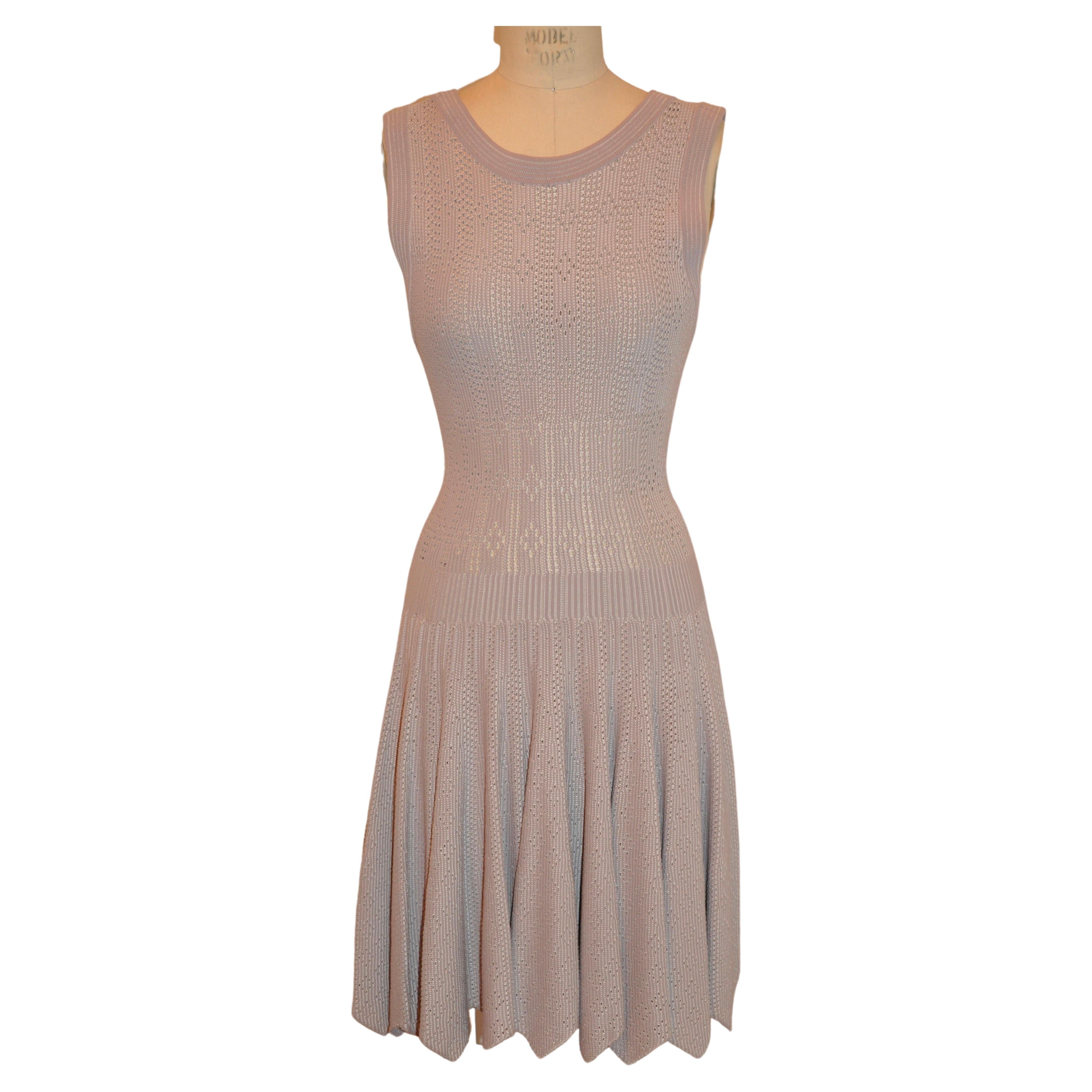 Rare Azzedine Alaia Signature Fawn-Hue Form-Fitting Eyelet Accented Swing Dress For Sale