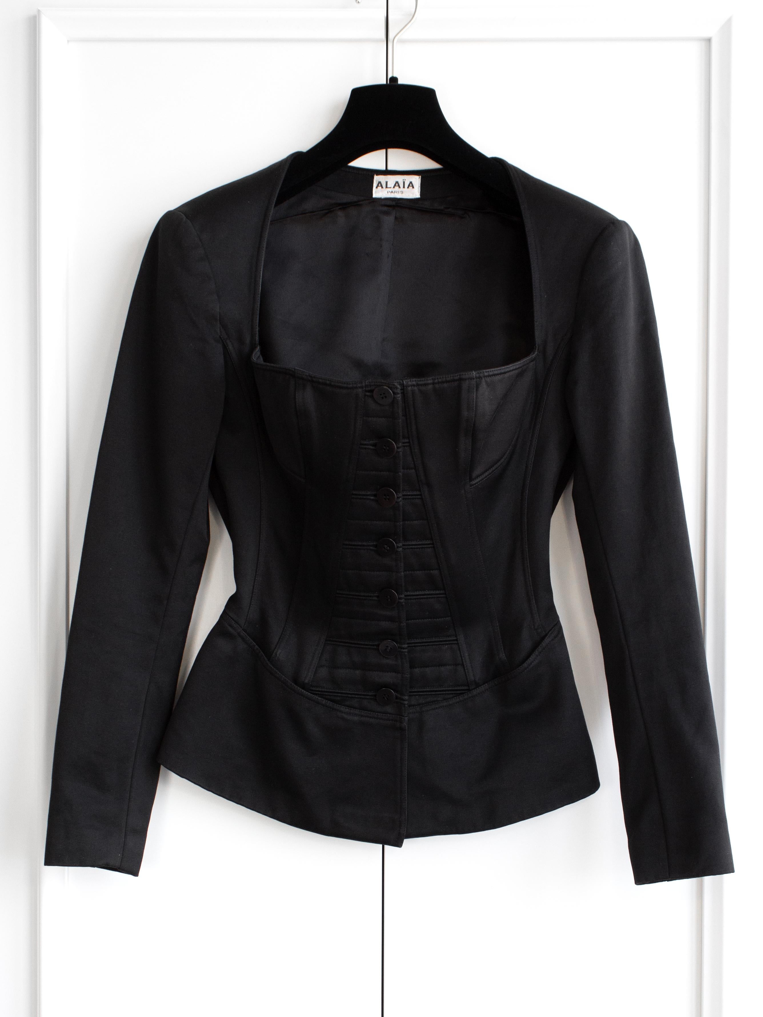 Azzedine Alaia rare veste bustier corset noire vintage S/S 1992 en vente 1