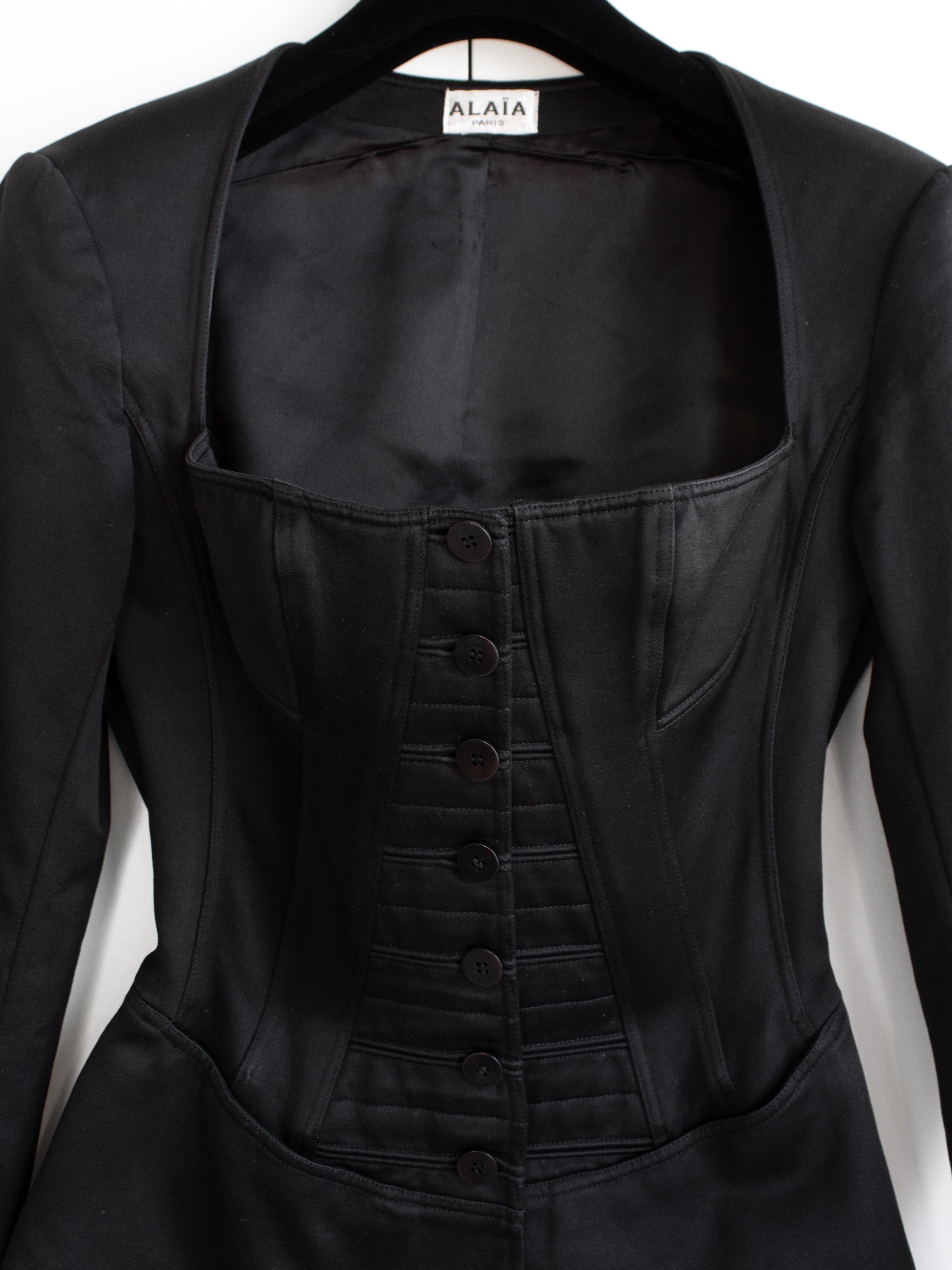 Azzedine Alaia rare veste bustier corset noire vintage S/S 1992 en vente 4