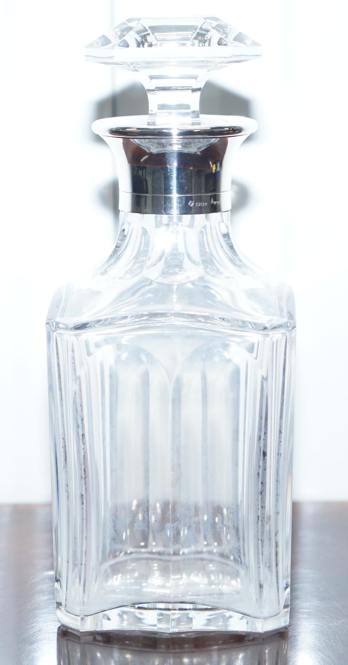 Moderne Rare carafe à whisky Harcourt en cristal Asprey de Baccarat et col en argent sterling