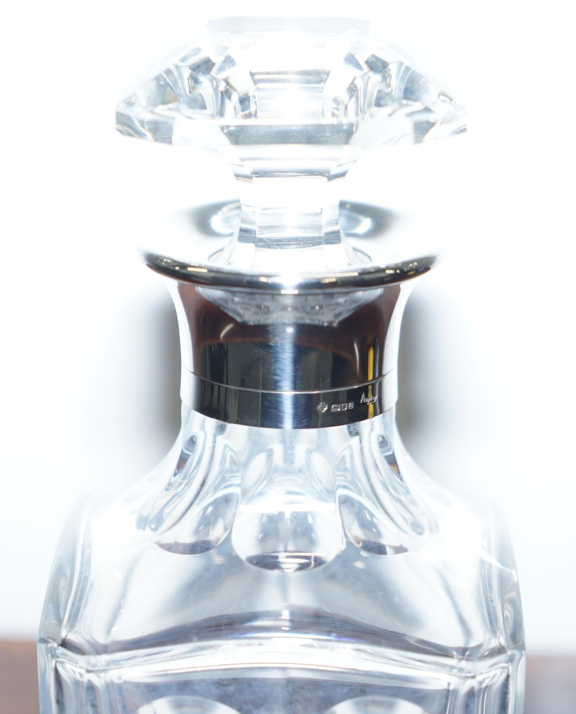 Fait main Rare carafe à whisky Harcourt en cristal Asprey de Baccarat et col en argent sterling
