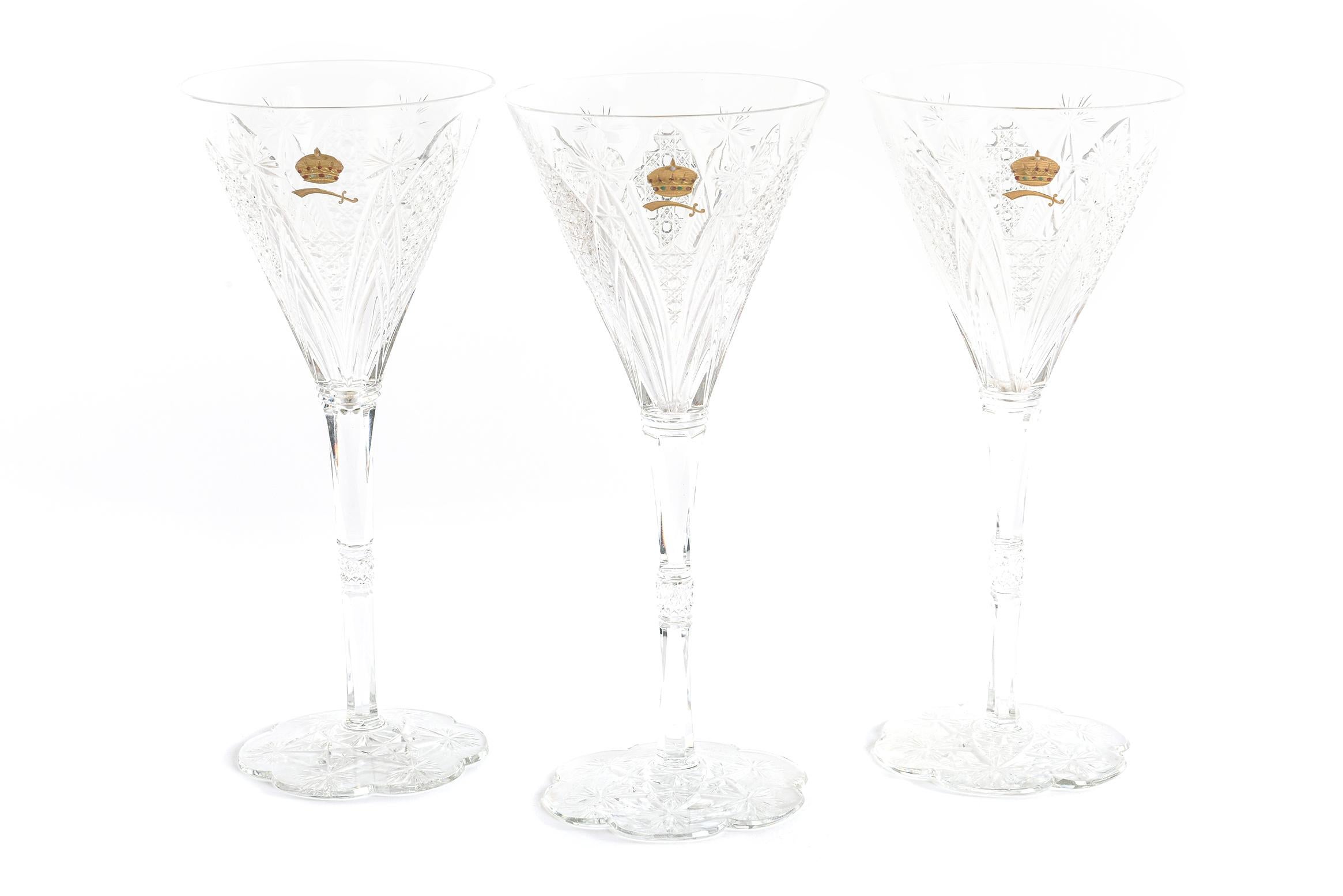 A wonderful opportunity to add to your Museum Quality collection with this set of three wine glasses.
Please see our other listings for this rare pattern that has been gracing Royal tables since the early 1900s. From France's premier Cristallerie ,