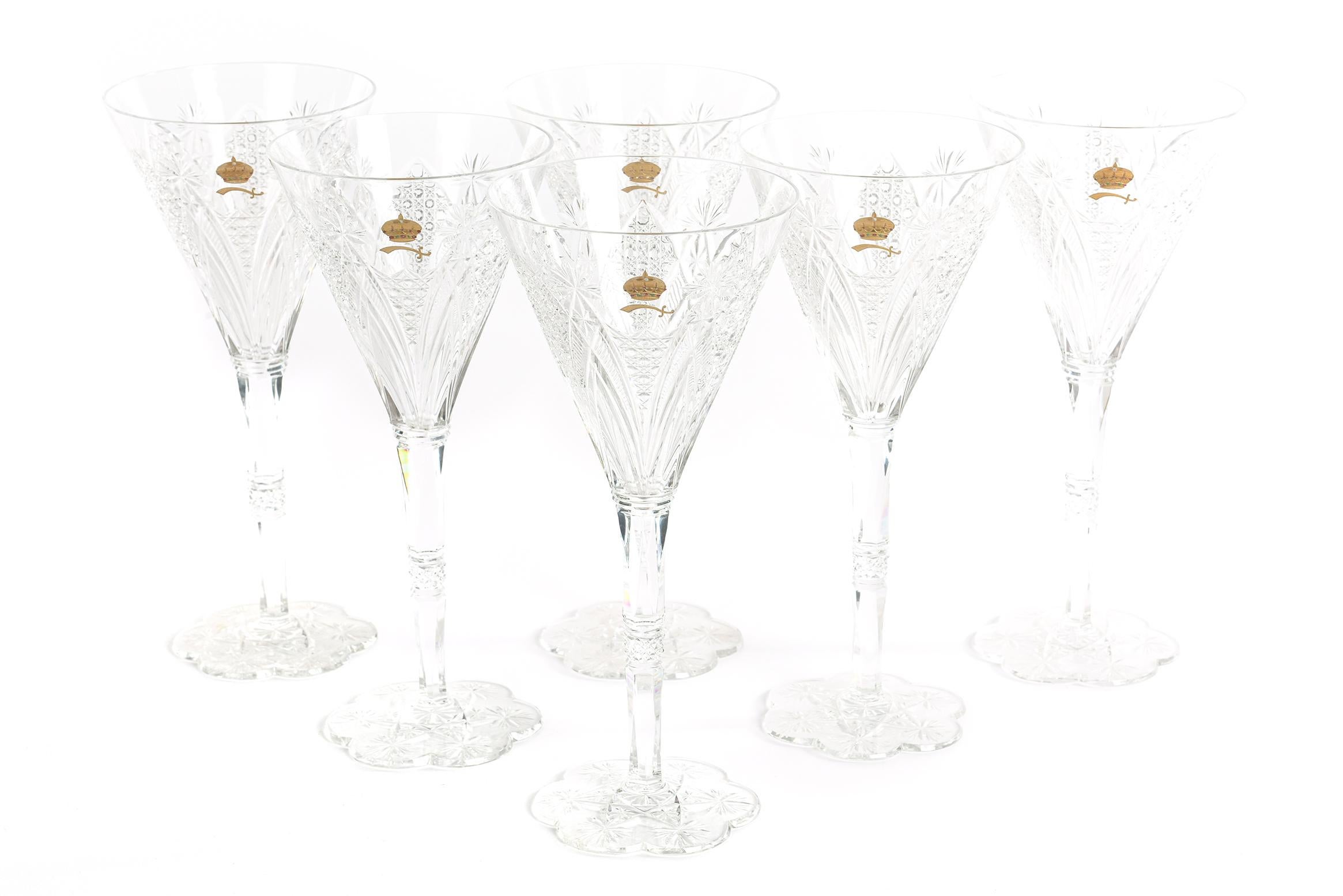 A wonderful opportunity to add to your Museum quality collection with this set of six tall water goblets.

From France's premier Cristallerie, Baccarat, this hand blown and cut pattern features a diamond fan pattern with an elegant cut stem and