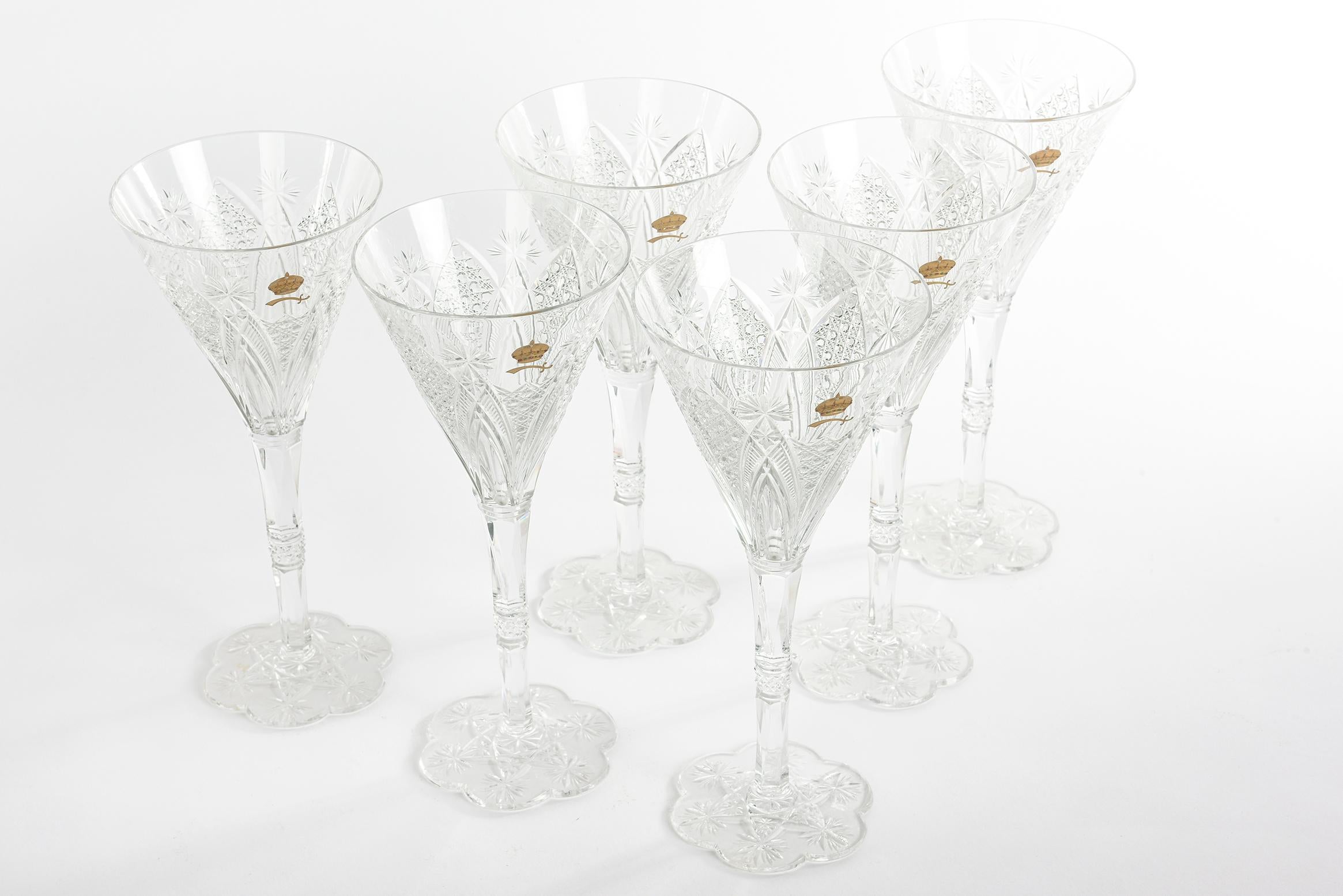 Hand-Crafted Rare Baccarat Custom Sultan of Brunei Suite of Six Goblets, Handcut Crystal
