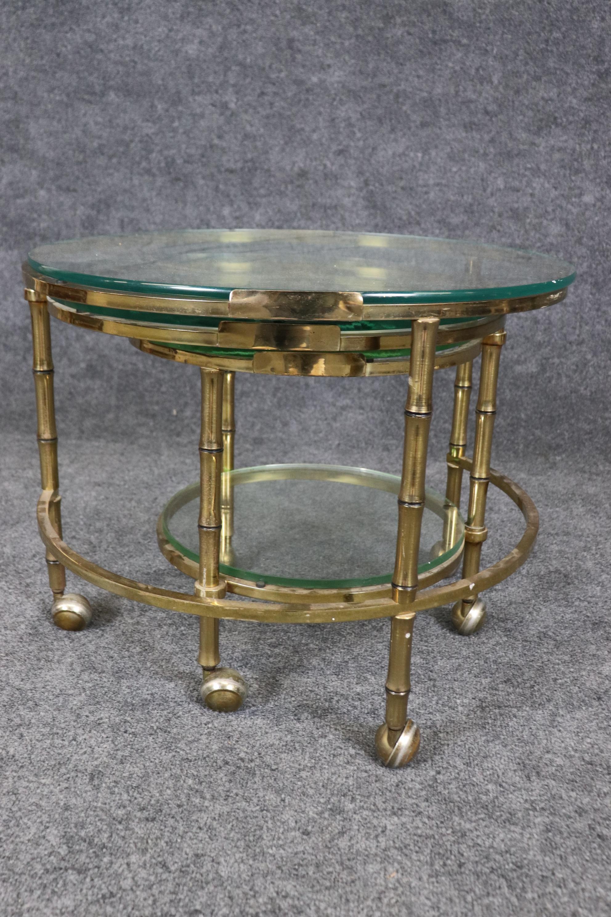 Hollywood Regency Rare Bagues Style Faux Bamboo Brass Glass Top Extendable Coffee Table