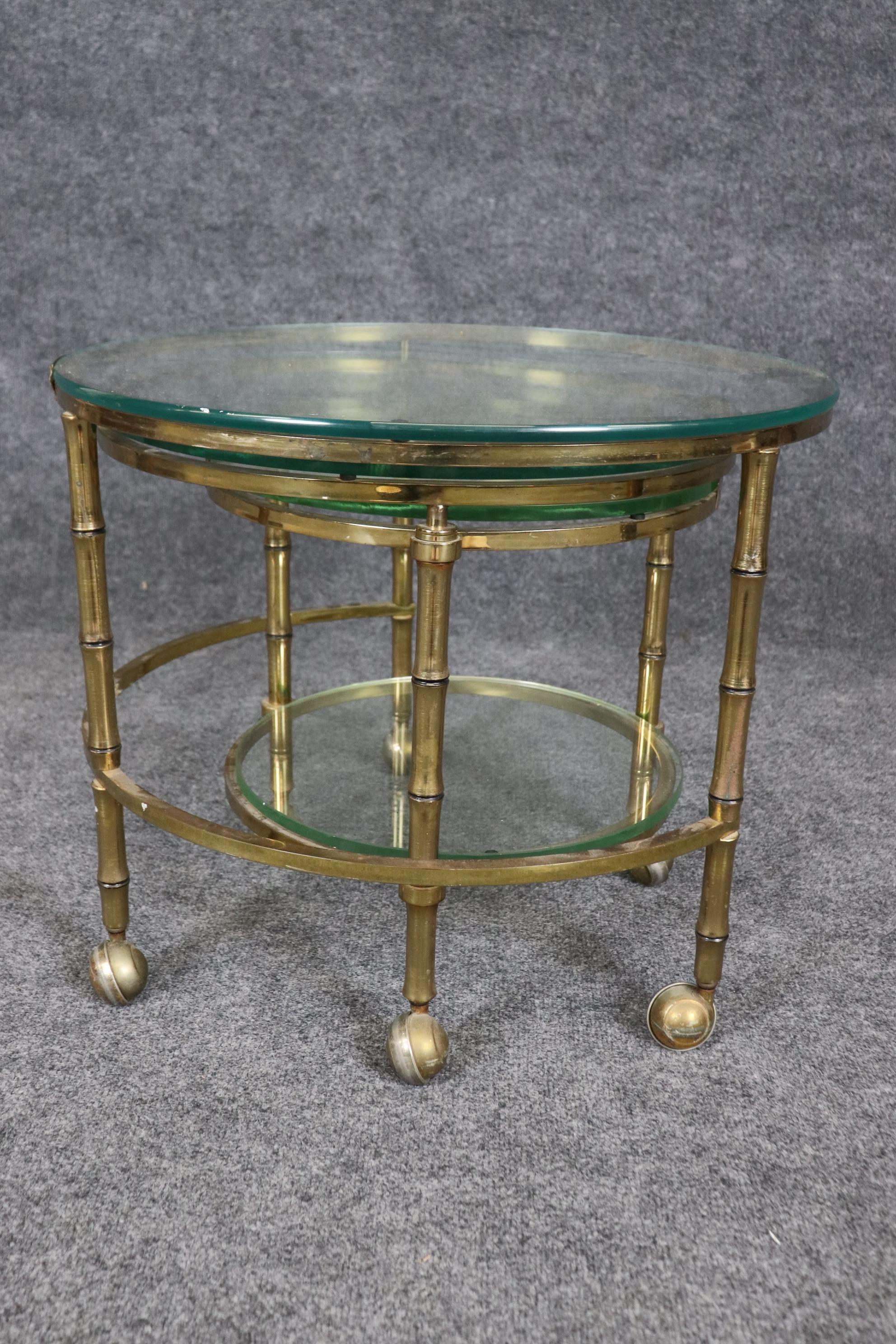 French Rare Bagues Style Faux Bamboo Brass Glass Top Extendable Coffee Table