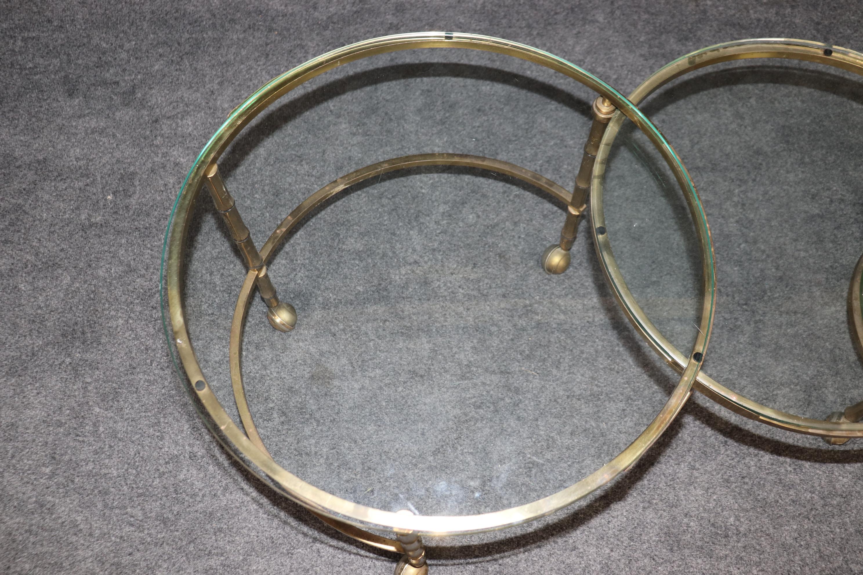 Mid-20th Century Rare Bagues Style Faux Bamboo Brass Glass Top Extendable Coffee Table