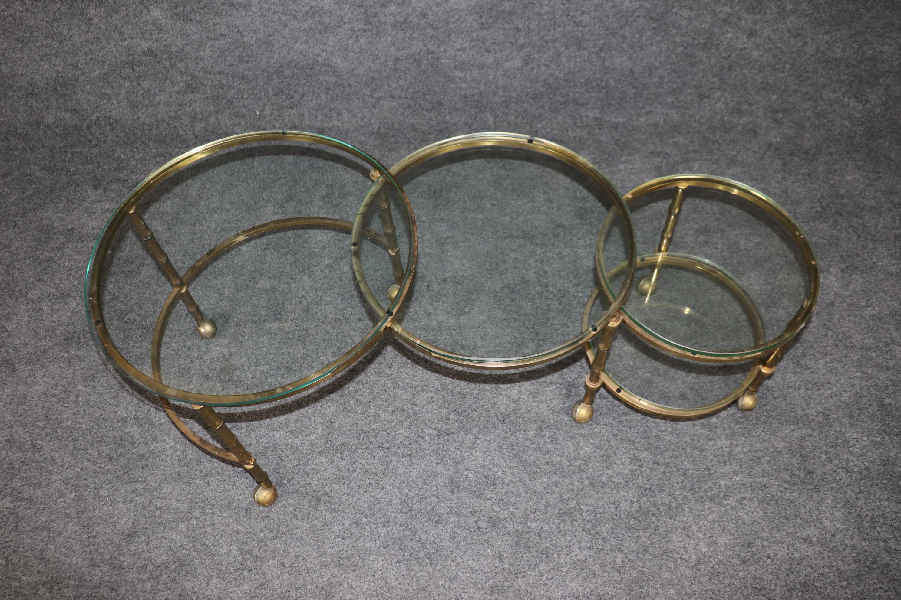 Rare Bagues Style Faux Bamboo Brass Glass Top Extendable Coffee Table 1