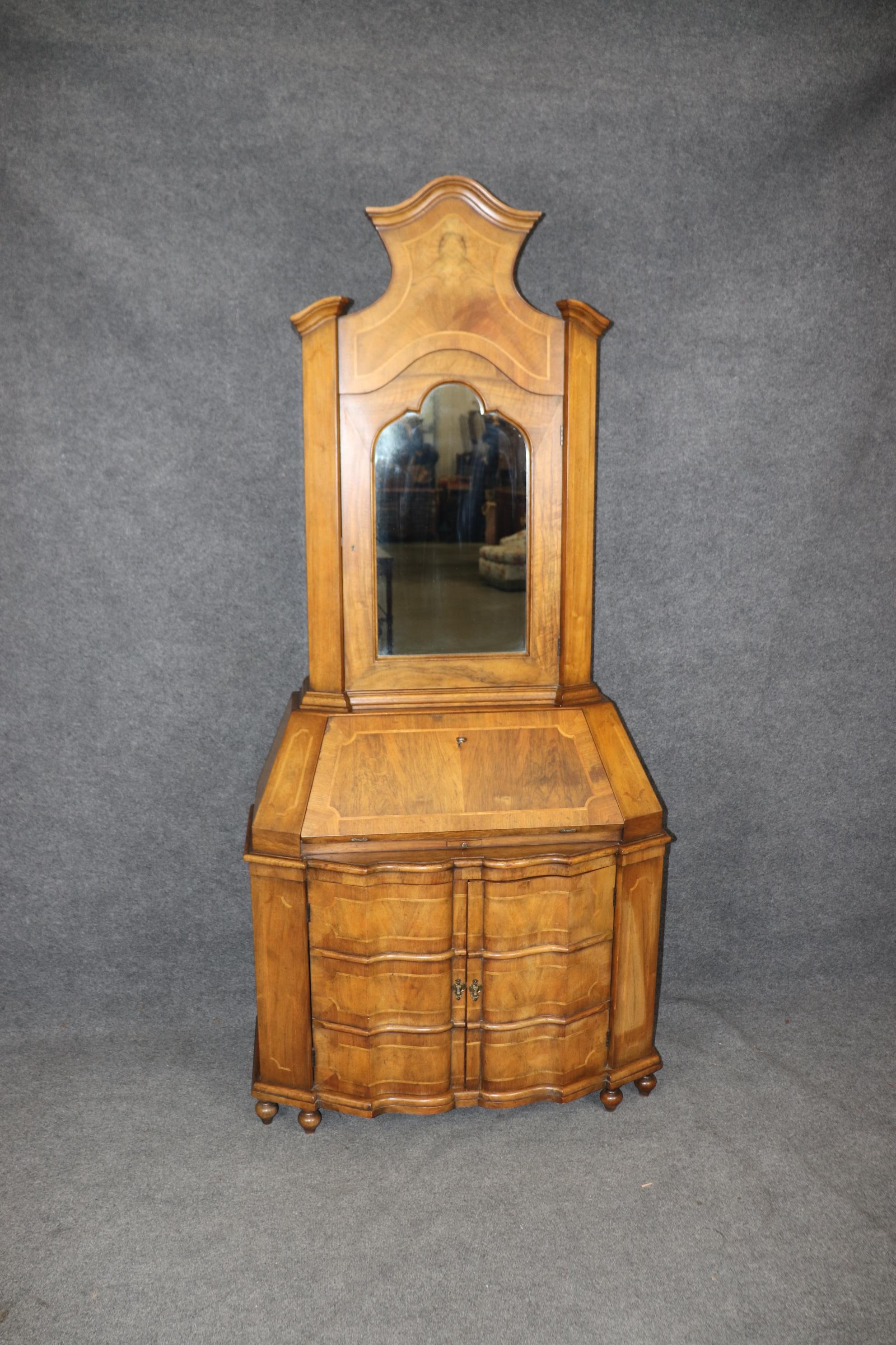 American Rare Baker Furniture Co. Italian Rococo Style Walnut Mirrored Secretary Desk For Sale