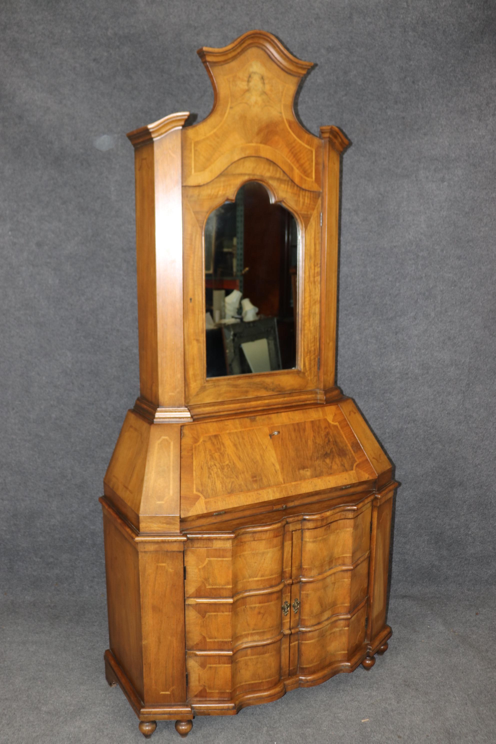 Rare Baker Furniture Co. Italian Rococo Style Walnut Mirrored Secretary Desk For Sale 1