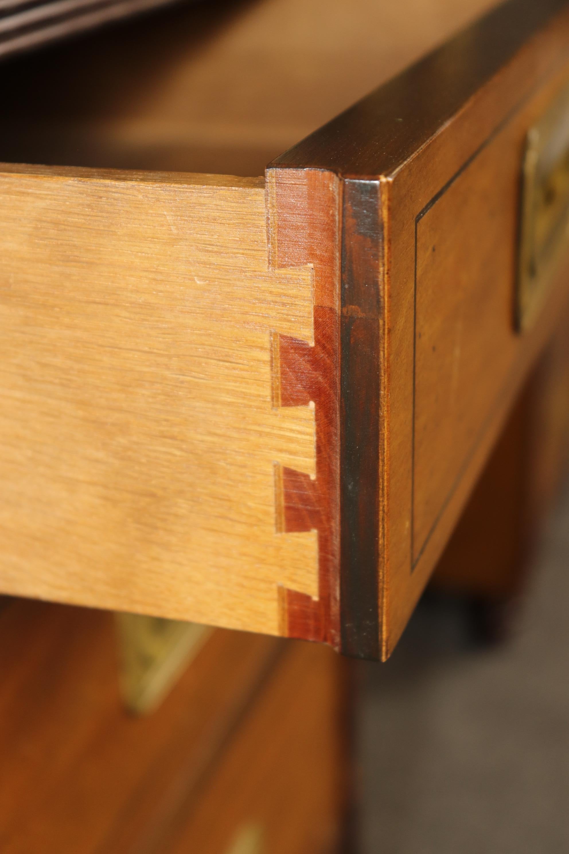 Rare Baker Satinwood Campaign Style Leather Top Desk with Brass Hardware In Good Condition In Swedesboro, NJ