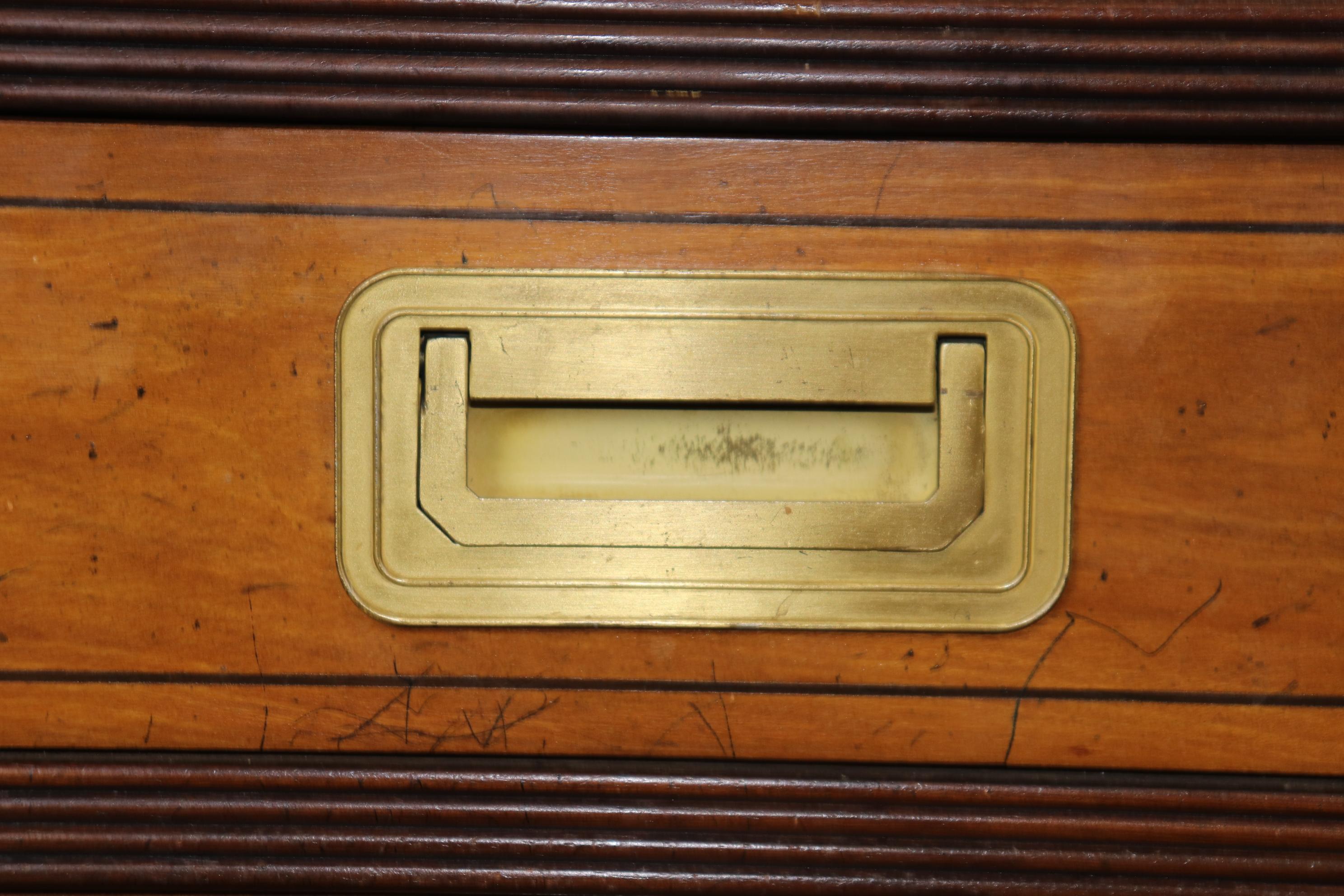 Rare Baker Satinwood Campaign Style Leather Top Desk with Brass Hardware 1