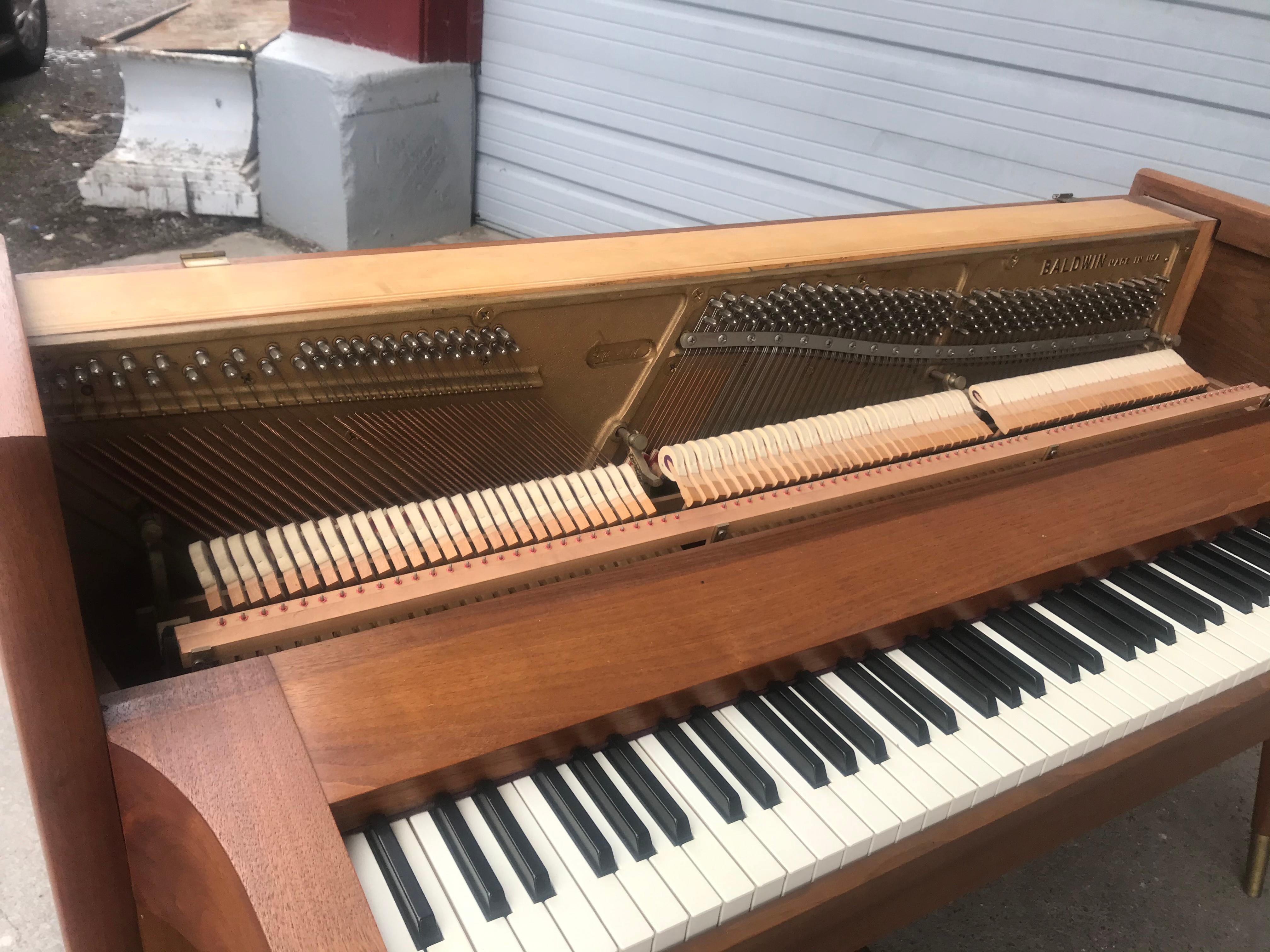 Rare Baldwin Acrosonic Danish Modern Style Spinet Piano, Walnut and Cane 2
