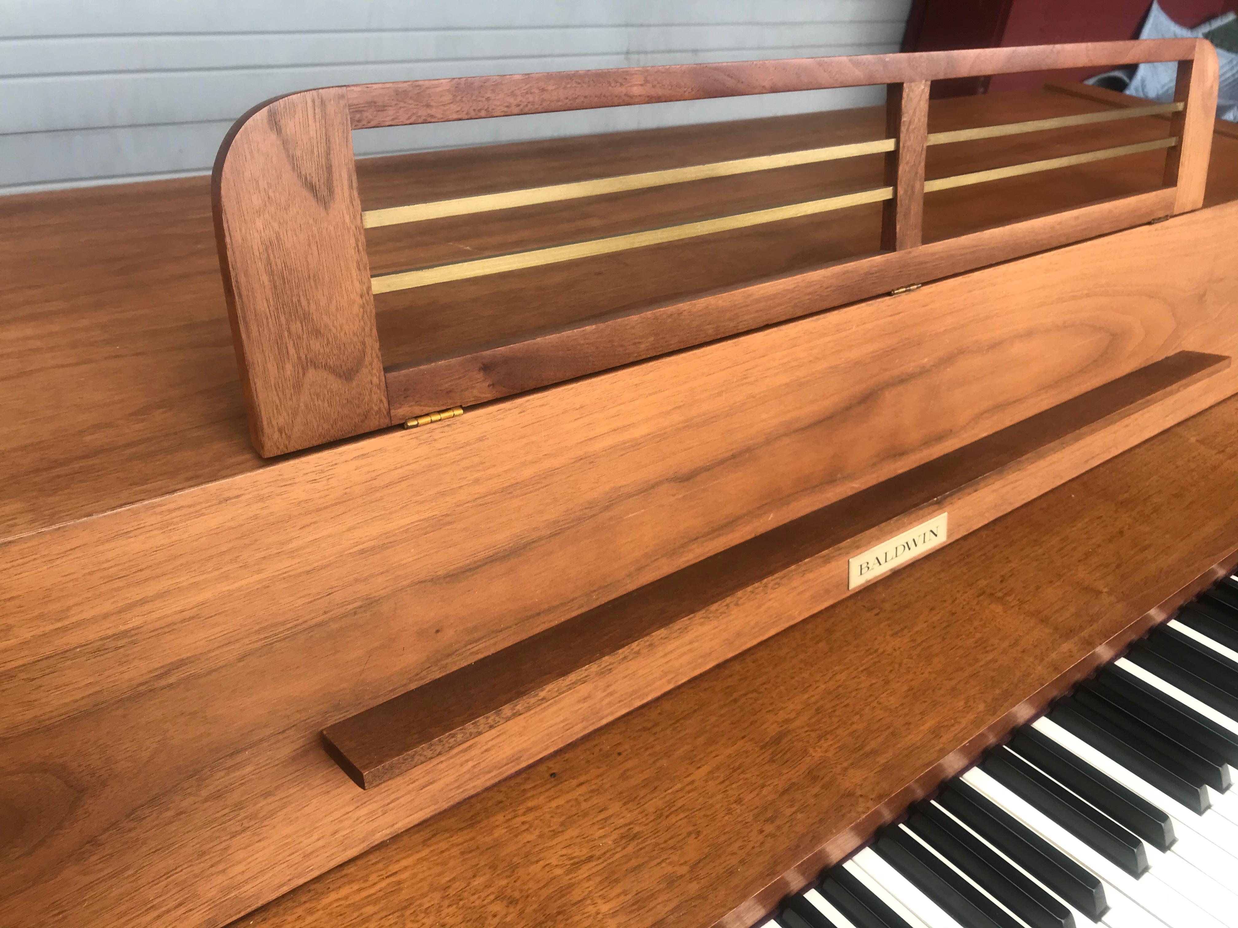 American Rare Baldwin Acrosonic Danish Modern Style Spinet Piano, Walnut and Cane