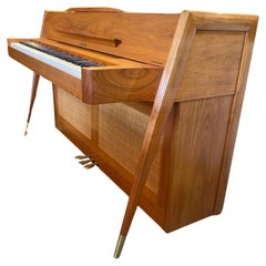 Rare Baldwin Acrosonic Danish Modern Style Spinet Piano, Walnut and Cane