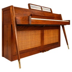 Rare Baldwin Acrosonic Spinet Piano in Walnut, Brass & Cane,  USA, c. 1960s