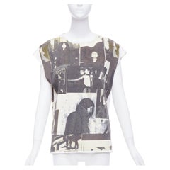 rare BALENCIAGA 2007 beige grey cotton vintage photo print top FR36 S