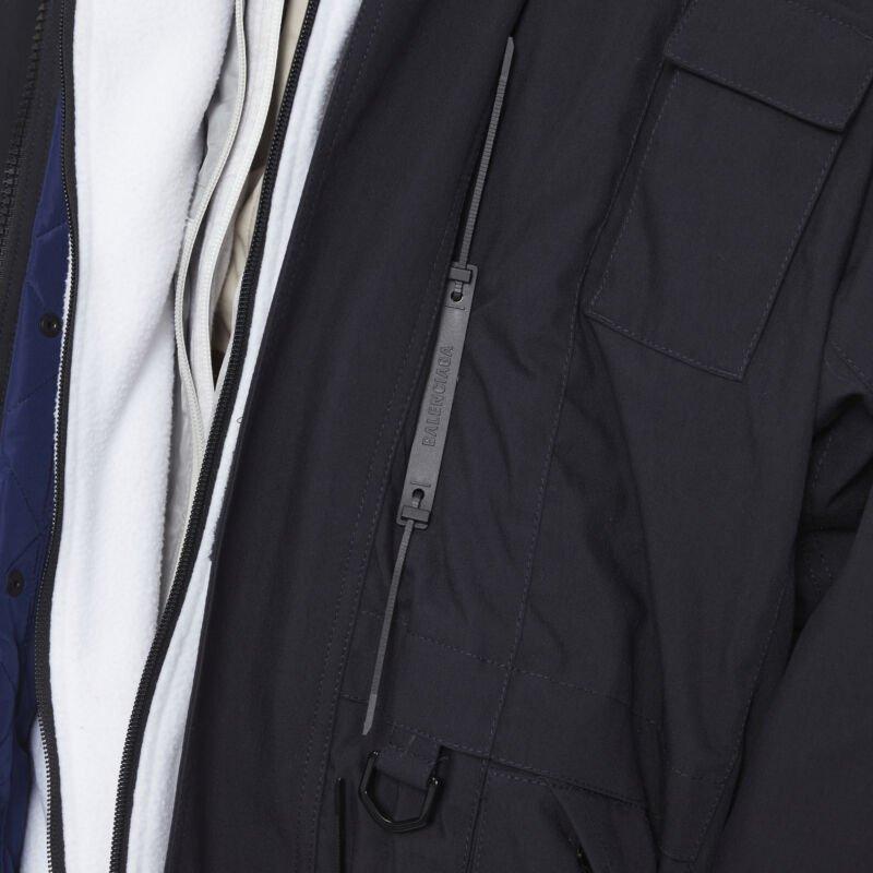 raro BALENCIAGA 2018 Runway Fake Layering 7 strati giacca parka rosa foderata di pelliccia XL in vendita 6
