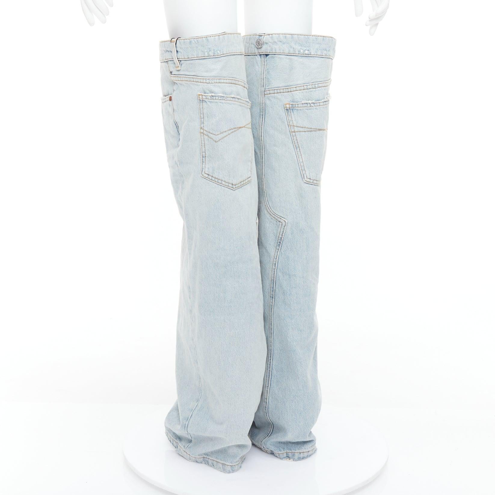 BALENCIAGA 2023 Bottes à talons hauts en denim Falkon avec rabat sur le genou EU39 en vente 1