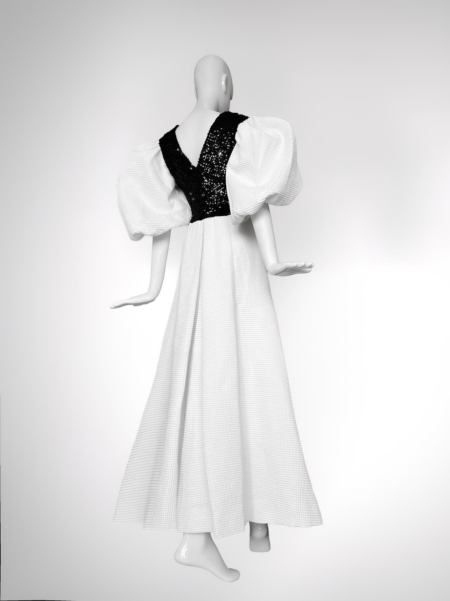 Gray Rare BALENCIAGA Archival Couture Evening Gown White Black Dress