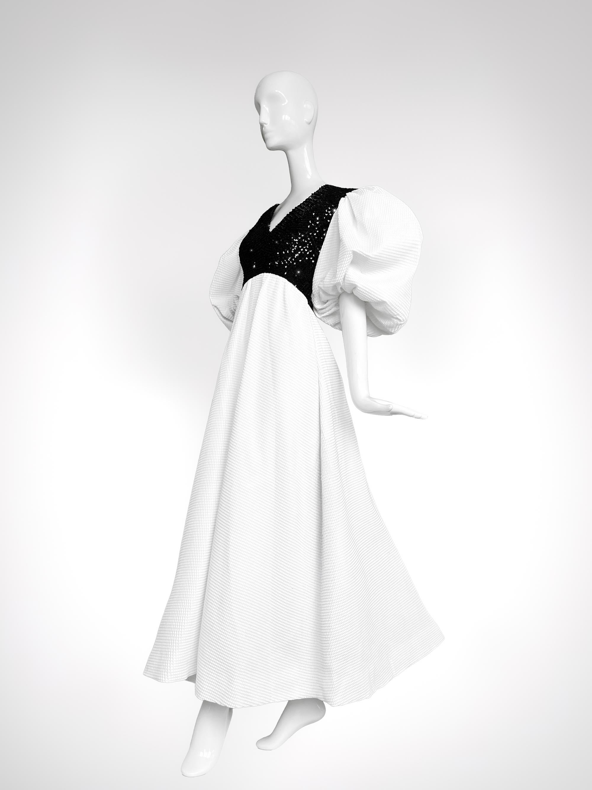 Rare BALENCIAGA Archival Couture Evening Gown White Black Dress 1