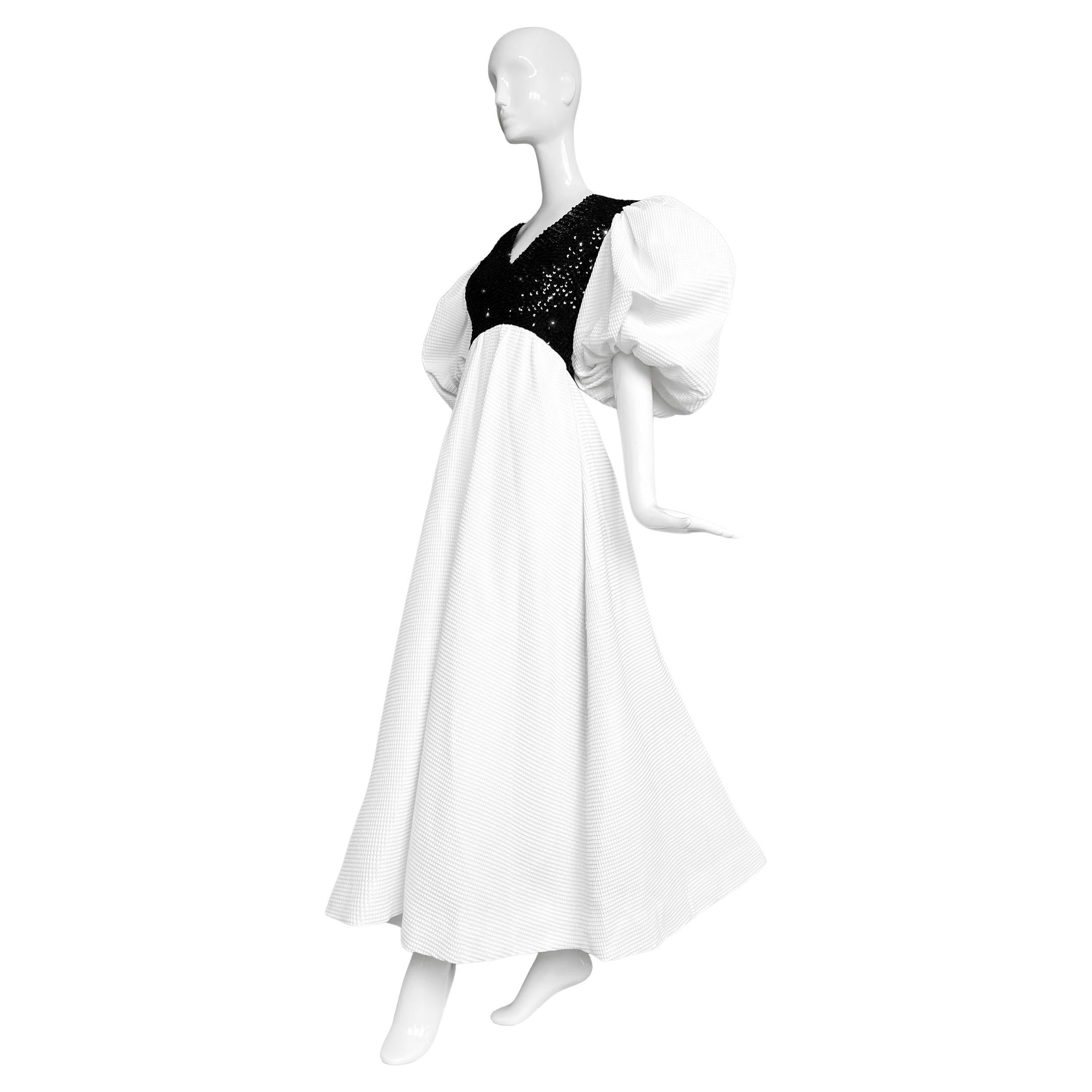 Rare BALENCIAGA Archival Couture Evening Gown White Black Dress