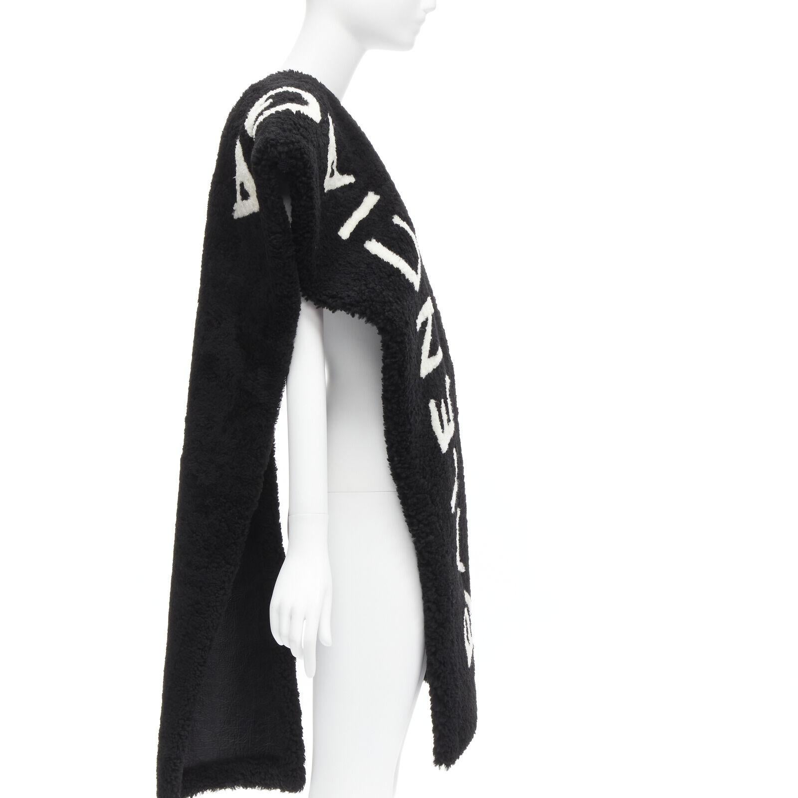 rare BALENCIAGA Demna 2016 Runway iconic B&W logo lambskin shearling fur scarf In New Condition For Sale In Hong Kong, NT