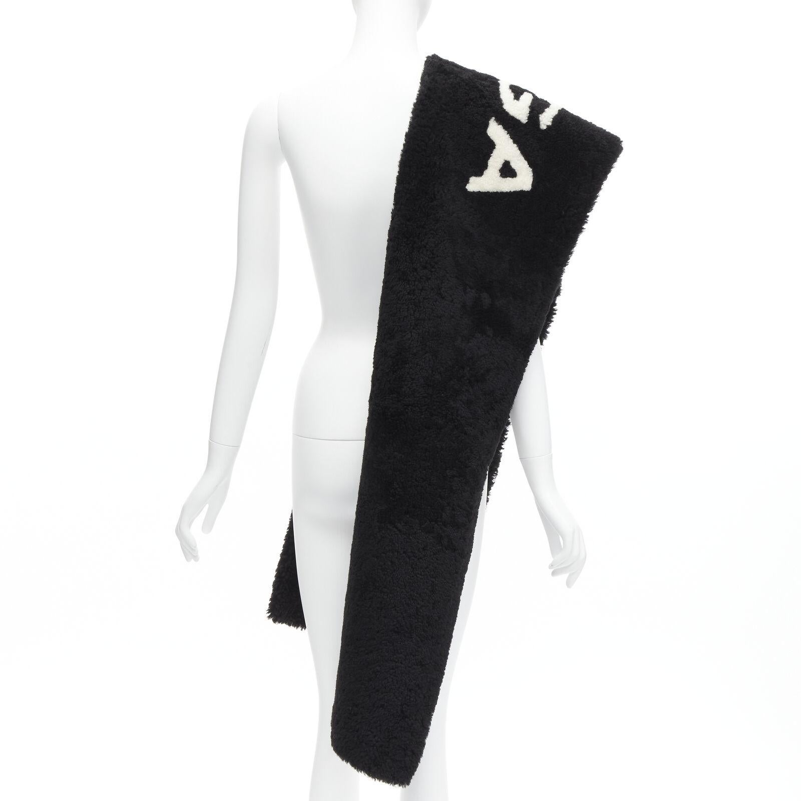 Women's rare BALENCIAGA Demna 2016 Runway iconic B&W logo lambskin shearling fur scarf