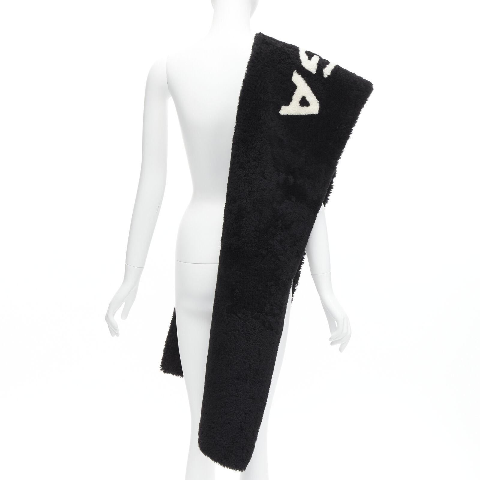 Women's rare BALENCIAGA Demna 2016 Runway iconic B&W logo lambskin shearling fur scarf For Sale