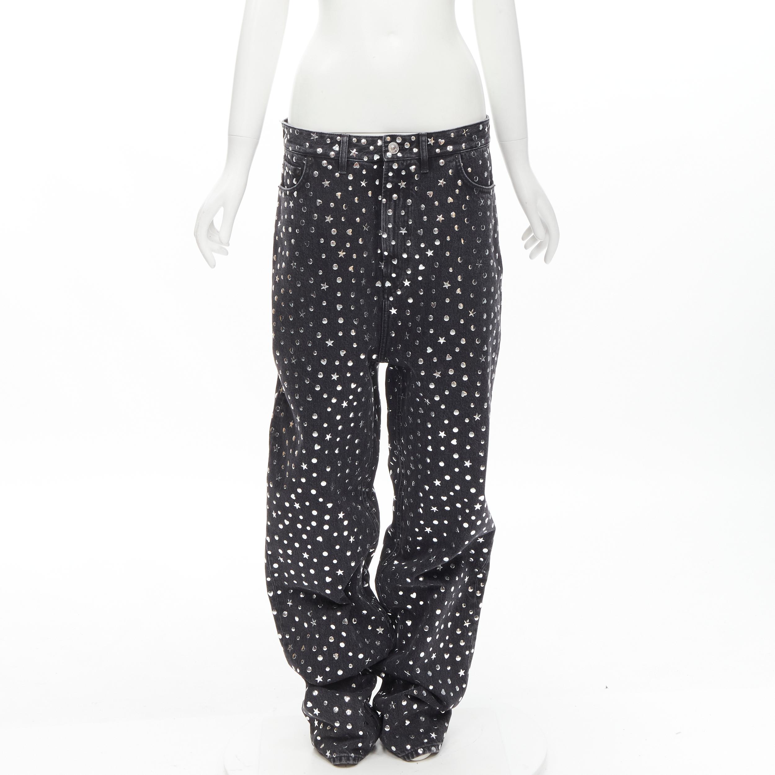 rare BALENCIAGA DEMNA black denim silver star heart stud embellished jeans S For Sale 5