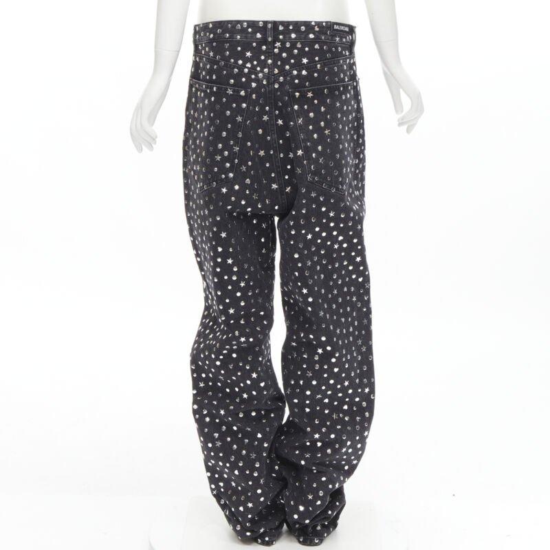 rare BALENCIAGA DEMNA black denim silver star heart stud embellished jeans S 1