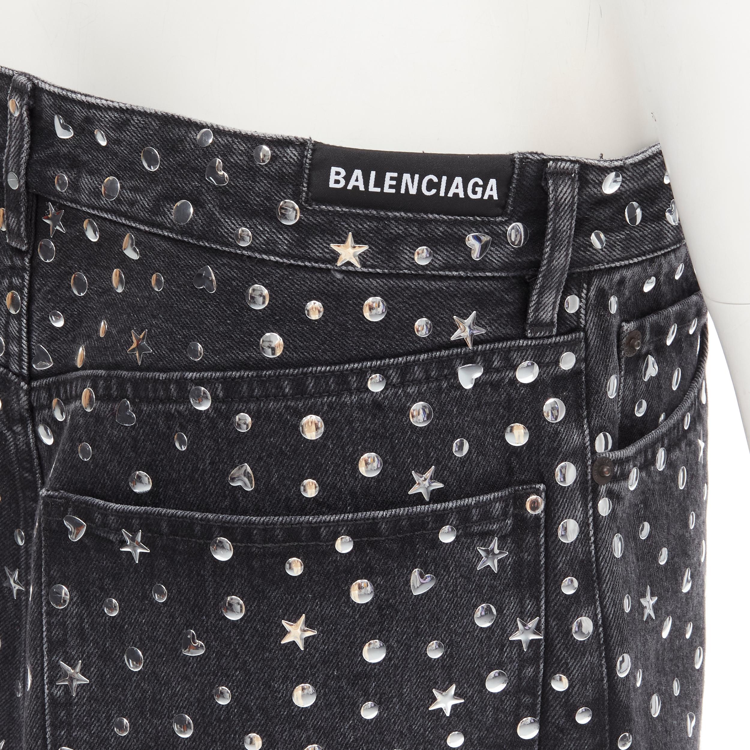 rare BALENCIAGA DEMNA black denim silver star heart stud embellished jeans S For Sale 1