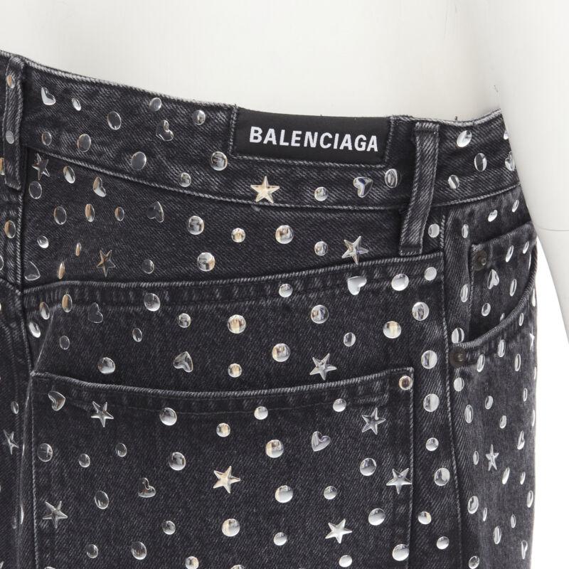 rare BALENCIAGA DEMNA black denim silver star heart stud embellished jeans S 3